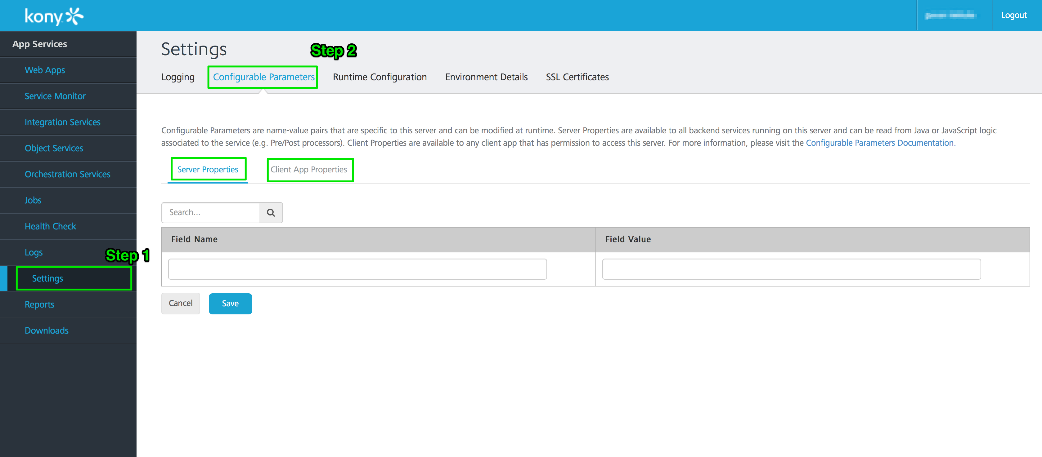 Configurable Parameters In Kony Fabric